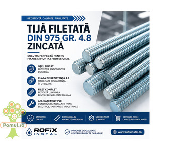 Tija Filetata DIN 975 Gr. 4.8 Zincata – Pentru Fixare si Montaj