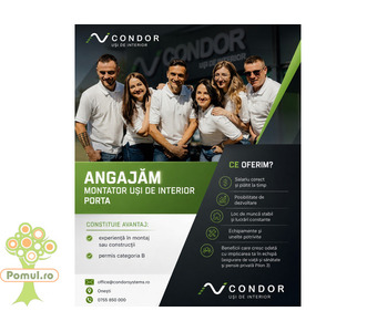 ANGAJĂM MONTATOR UȘI DE INTERIOR PORTA & MONTATOR TÂMPLĂRIE PVC ȘI ALUMINIU